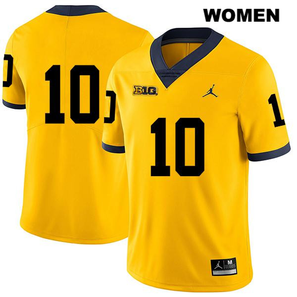 Women's NCAA Michigan Wolverines Dylan McCaffrey #10 No Name Yellow Jordan Brand Authentic Stitched Legend Football College Jersey JI25F34OP